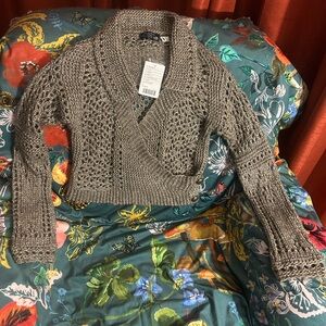 NWT Anthropologie Hand Knit by Dollie Metallic Wrapped Sweater Size Small